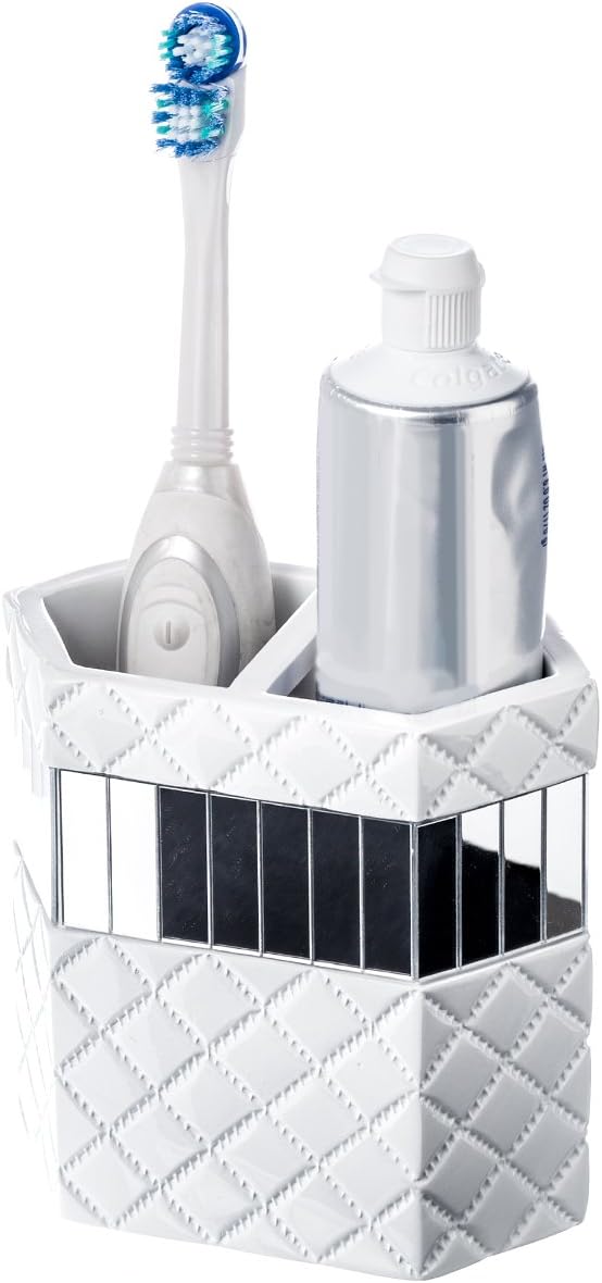Creative Scents Quilted Mirror White Toothbrush Holder – Bathroom Toothbrush - Image 3