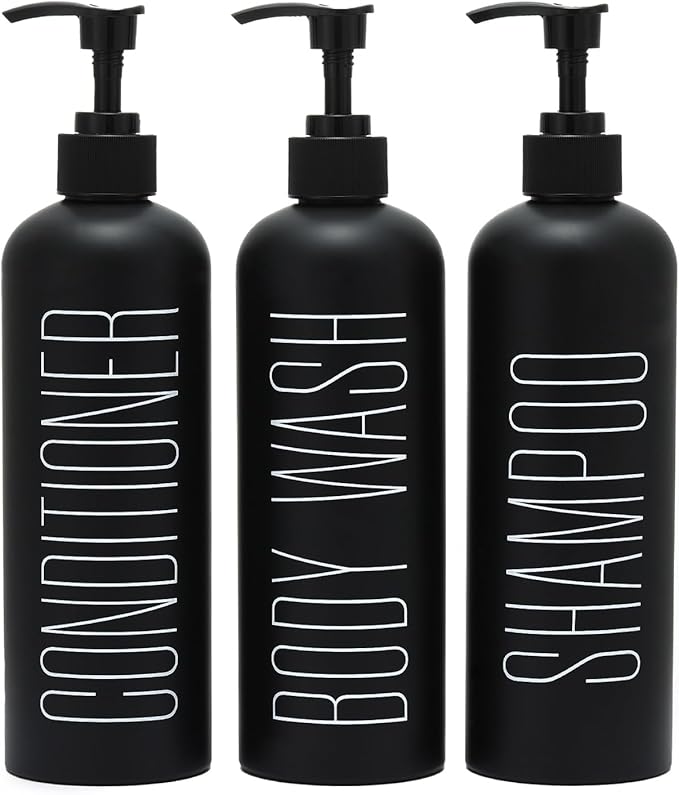 HOMCDALY Black Shampoo and Conditioner Dispenser, 16oz 3-Pack Refillable Pump by HOME