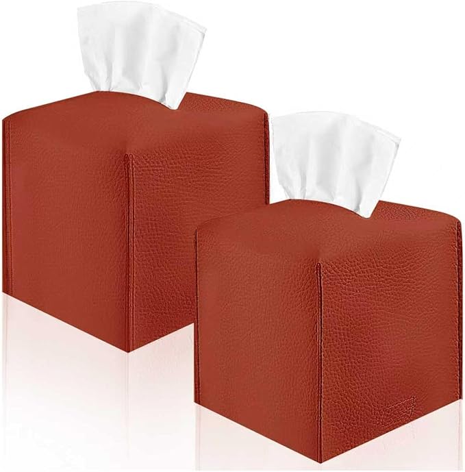 2 Pack, VIVIDLY Tissue Box Cover Holder, Square Modern PU Leather Tissue Box by VIVIDLY