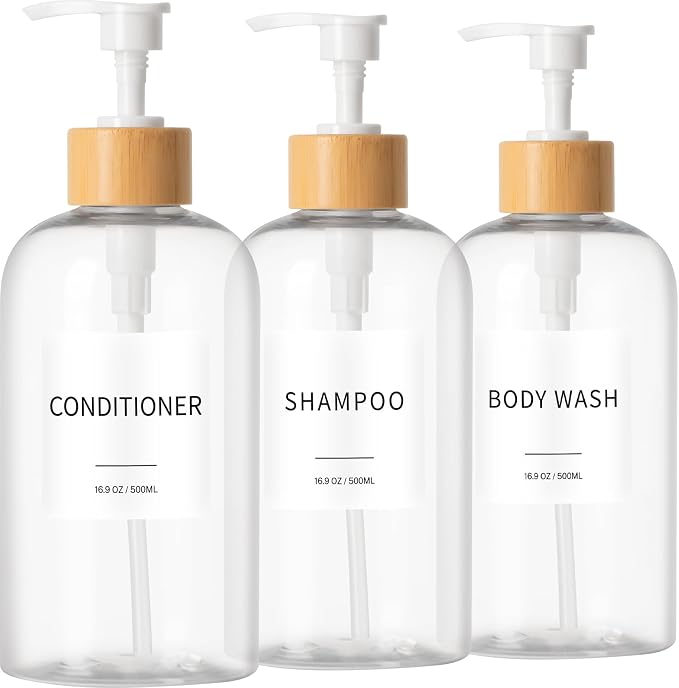 Shampoo and Conditioner Dispenser, Refillable Plastic Shampoo Pump Bottles by Lewistin