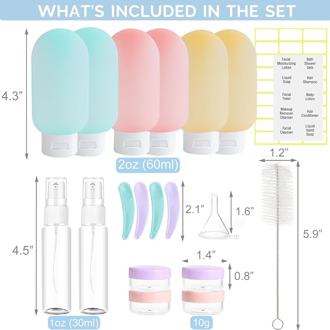20 Pack Travel Bottles Set for Toiletries, TSA Approved Leak Proof Travel Size - Image 2