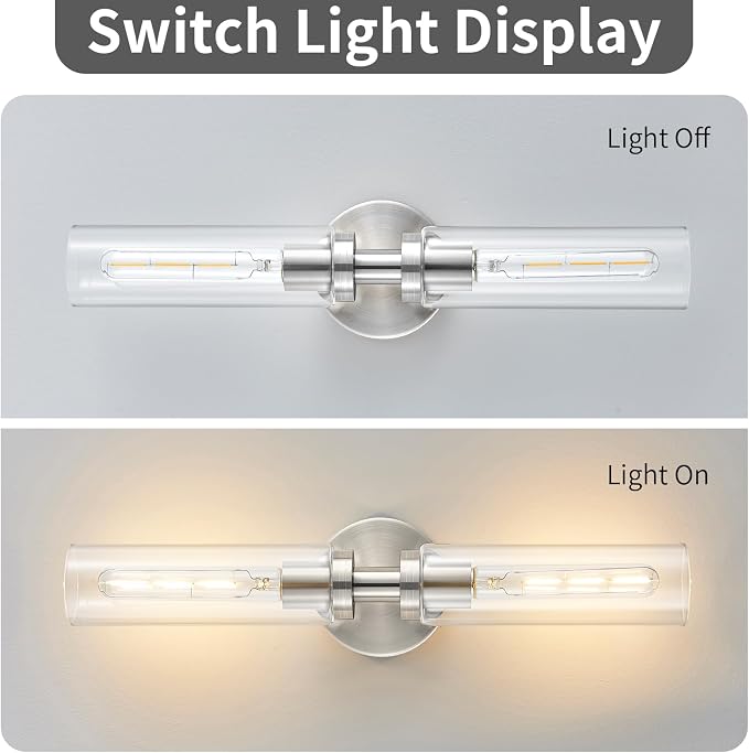2 Light Bathroom Wall Sconces Set of 2, Modern Farmhouse Brushed Nickel - Image 5