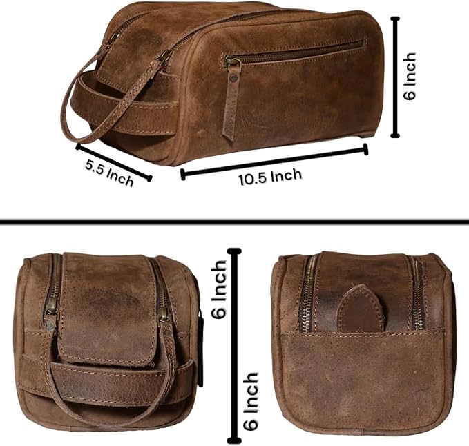 Premium Buffalo Leather Unisex Toiletry Bag/Leather Travel Kit - Image 4
