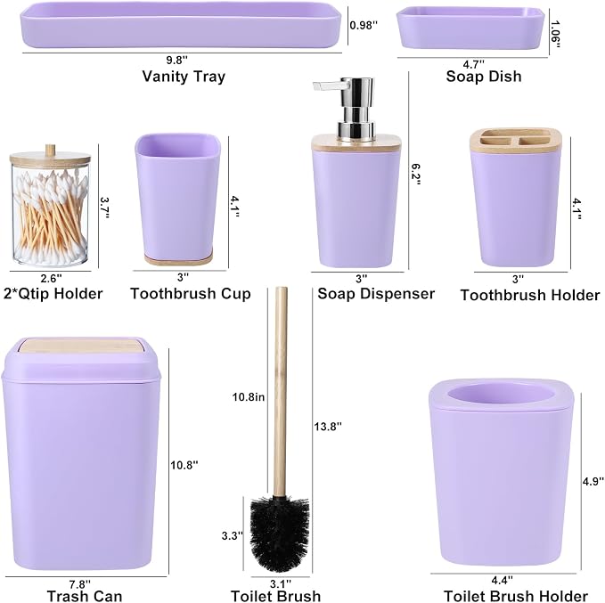 Purple Bathroom Accessories Set, 9 Piece Purple Bathroom Accessory Set - Image 6