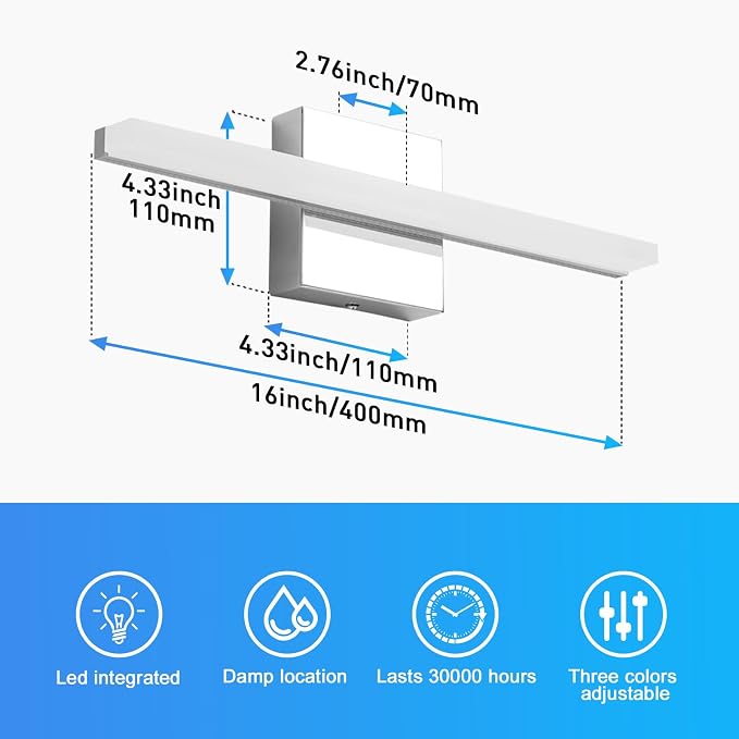 Combuh 16Inch LED Bathroom Vanity Light Bar Color Changing 3CCT Dimmable - Image 5