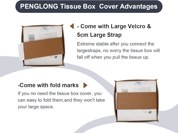 Tissue Box Cover 5X5X5'' PU Leather Tissue Holder Square Tissue Cube Box - Image 4
