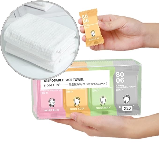 Premium Compressed Towels, Pure Cotton Portable Washcloth by QUALIALL
