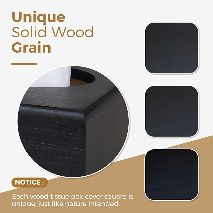 Wood Tissue Box Cover Square, Decorative Cube Facial Wooden Tissue Box Holder - Image 6
