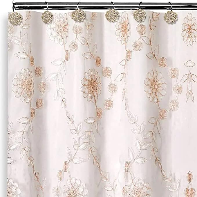 Zahari Home 13pc Rose Vine Bathroom Sheer Shower Curtain Sets Sheer Shower - Image 3