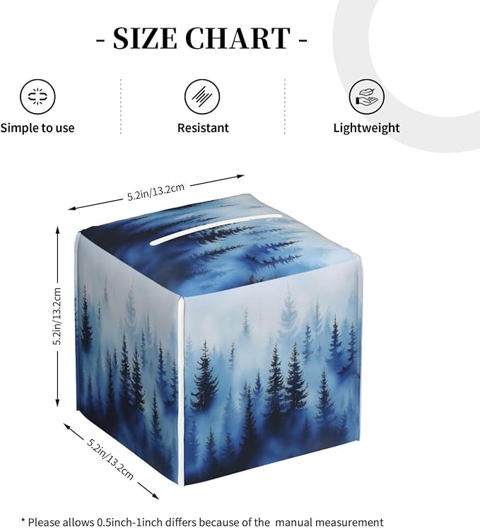 Blue Forest Tree Tissue Box Cover Square Leather Tissue Holder Decorative - Image 4