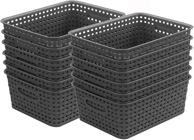 Grey Plastic Weave Storage Basket by ZHENFAN