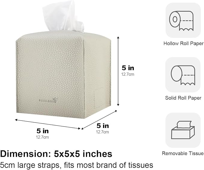 Tissue Box Cover 5X5X5'' PU Leather Tissue Holder Square Tissue Cube Box - Image 5