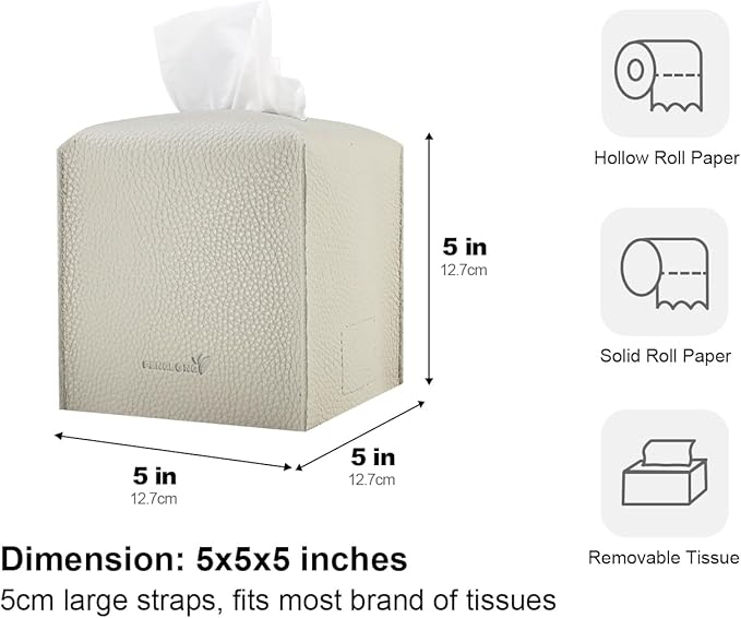 Tissue Box Cover 5X5X5'' PU Leather Tissue Holder Square Tissue Cube Box - Image 4