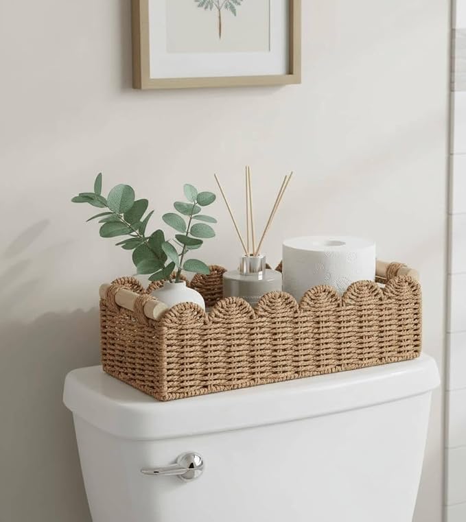 CubesLand Paper Rope Scalloped Edge Toilet Paper Storage Basket, Small Living - Image 2
