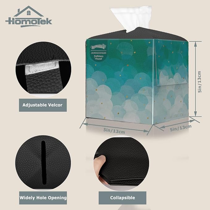 HOMOTEK 2 Pack Tissue Box Cover, Square PU Leather Tissue Holder, Decorative - Image 2