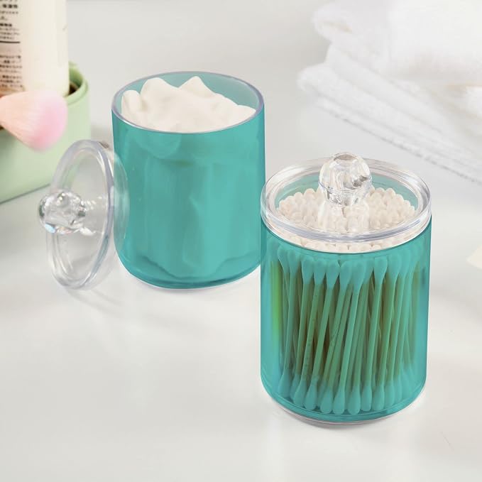 Pale Turquoise Qtip Holder Organizer Dispenser Cotton Swabs Cans Plastic Jars - Image 5