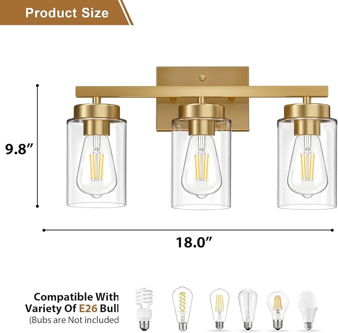 IZORRO Modern Bathroom Light Fixtures, 3 Light Brushed Gold Vanity Lights - Image 4