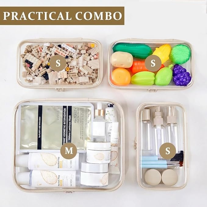 4 pcs Clear Zipper Pouches, Hard Shell Zipper Case, Toiletry Bag - Image 7