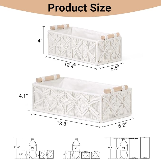 Nonam Macrame Storage Baskets, Boho Decor Style Woven Storage Boxes - Image 2
