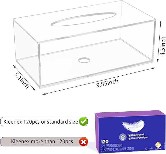 Acrylic Tissue Box Cover, PITBVO Facial Napkin Dispenser Holder Case Dryer - Image 2