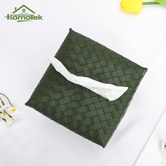 HOMOTEK 2 Pack Tissue Box Cover, Square PU Leather Tissue Holder, Decorative - Image 2
