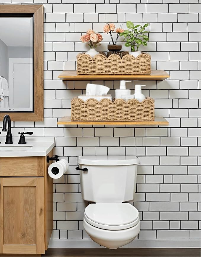 CubesLand Toilet Paper Storage Basket, Scalloped Edge Shelves Basket - Image 2