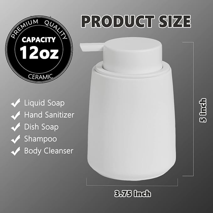 White Foam Hand Soap Dispenser - 12Oz Ceramic Foaming Soap Dispenser - Image 5