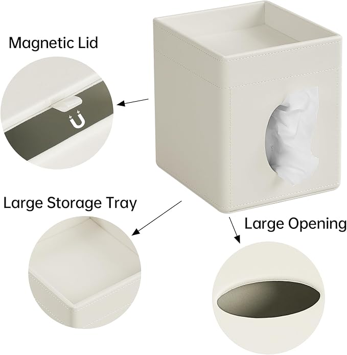 Tissue Box Cover, PU Leather Square Tissue Box Holder - Image 3