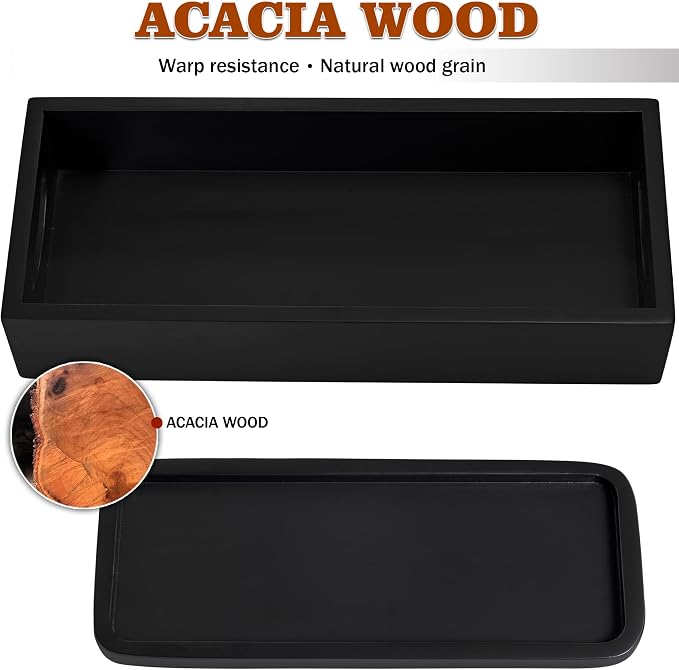 Toilet Tank Tray for Modern Black Bathroom Decor Set of 2 Acacia Toilet Tank - Image 3