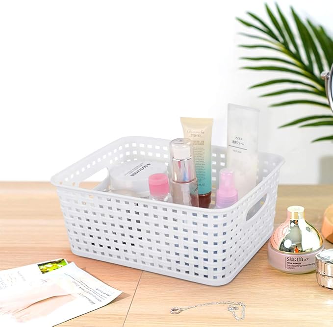 Sandmovie White Plastic Rattan Storage Baskets, 6 Packs - Image 7