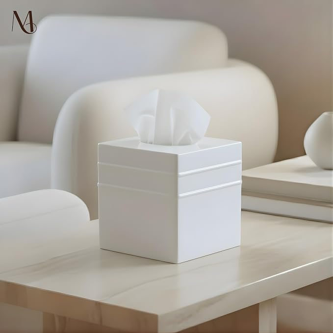 Monarch Abode Tissue Box Cover Square – Handcrafted Border Embossed White Metal - Image 4