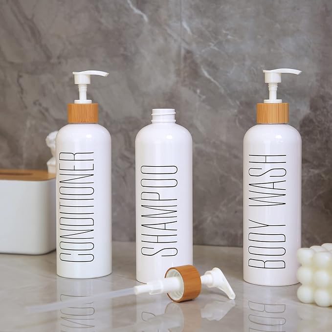 HOMCDALY Shampoo and Conditioner Dispenser, 16oz 3-Pack Refillable Shampoo and - Image 9
