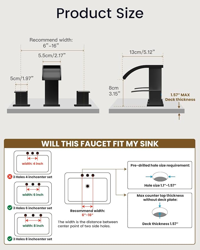 gotonovo Waterfall 8 inch Widespread Bathroom Faucet Set Bathroom Sink Faucet 3 - Image 7