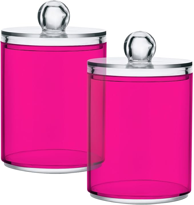Deep Pink Qtip Holder Organizer Dispenser Cotton Swabs Cans Plastic Jars - Image 2