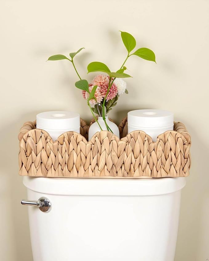 Wicker Bathroom Basket Tray Organizer w/Scalloped - Image 4