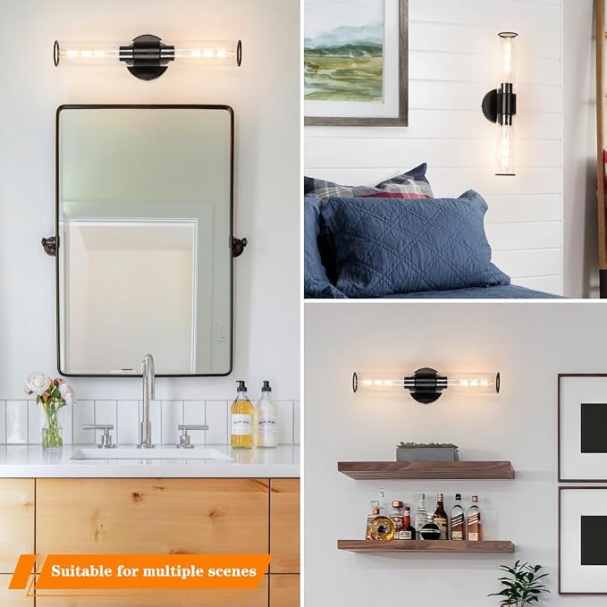 Matte Black Bathroom Sconces Wall Lighting, 2 Light Hardwired Bathroom Vanity - Image 4