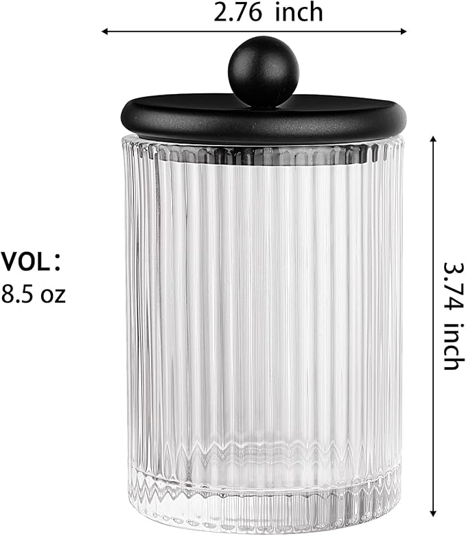 SheeChung 1-Pack Black Ribbed Glass Qtip Holder - Image 4