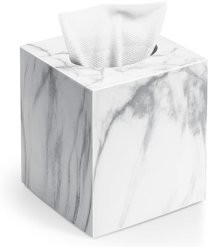 Square Tissue Box Cover, Marble Modern Facial Paper Holder, Cube Acrylic Tissue by Chintu