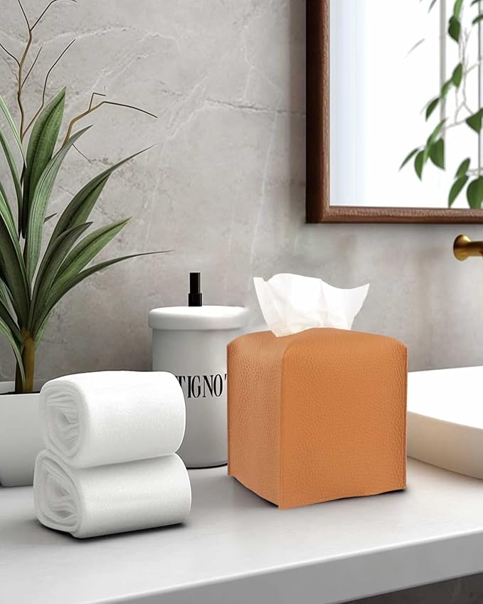 Tissue Box Holder Tissue Cover – Square Faux Leather Tissue Box Cover - Image 4