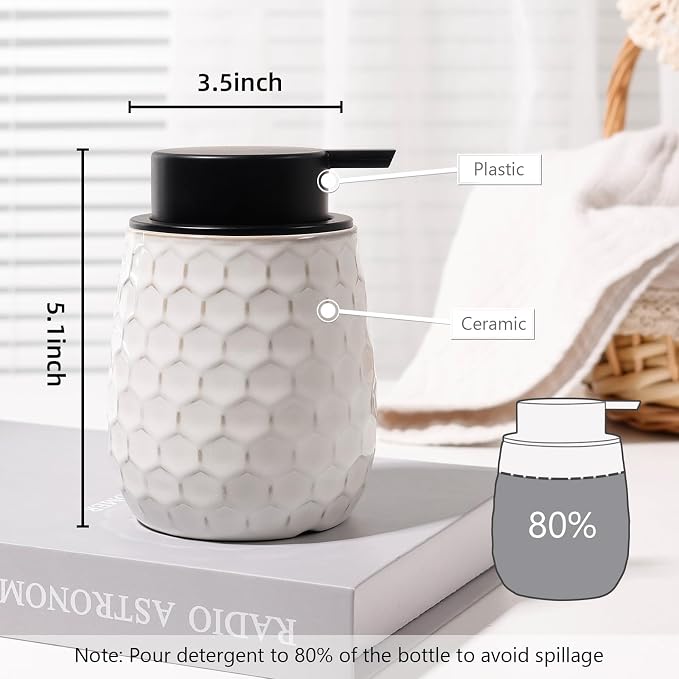 Soap Dispenser, 12 OZ Ceramic Liquid White Hand Soap Dispenser - Image 2