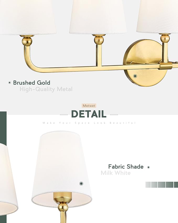 Bathroom Light Fixtures, 5 Light Brushed Gold Vanity Lights - Image 4