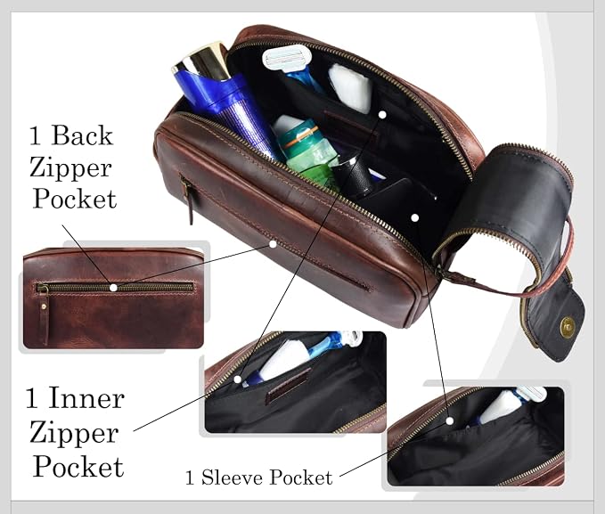 Leather Toiletry Bag for Men | Grooming Travel Kit | - Image 5
