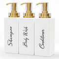 Akalin Refillable Shampoo and Conditioner Bottles, 16oz White and Gold Soap by Environmentallyfriendly
