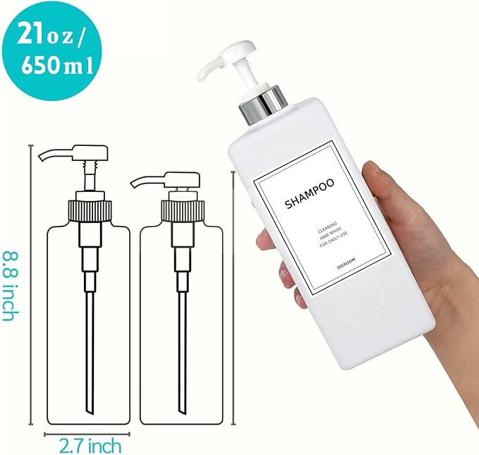 Modern Silver Shampoo and Conditioner Dispenser Refillable Pump Bottle Set - Image 2