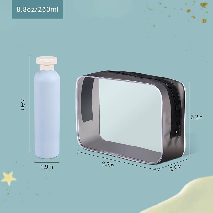 ASEVAT 8.8 oz Plastic Travel Refillable Shampoo Bottles, Empty Squeeze Bottles - Image 2