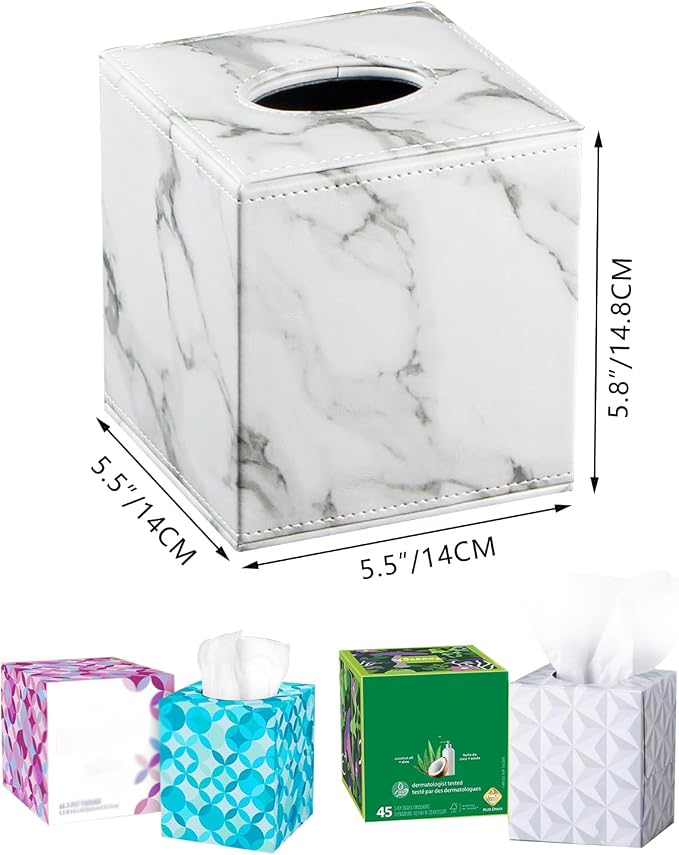 Leather Tissue Box Cover Square, Decorative Cube Tissue Box Holder - Image 3