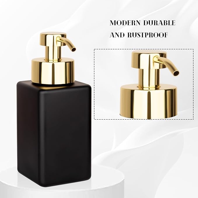 Foaming Soap Dispenser with Stainless Steel Pump, 12oz Refillable Glass Liquid - Image 2