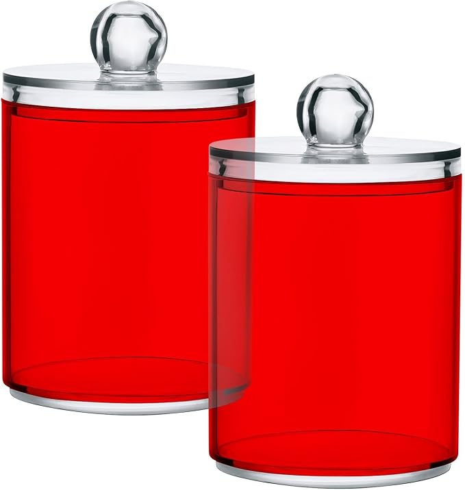 Red Qtip Holder Organizer Dispenser Cotton Swabs Cans Plastic Jars by SHJI