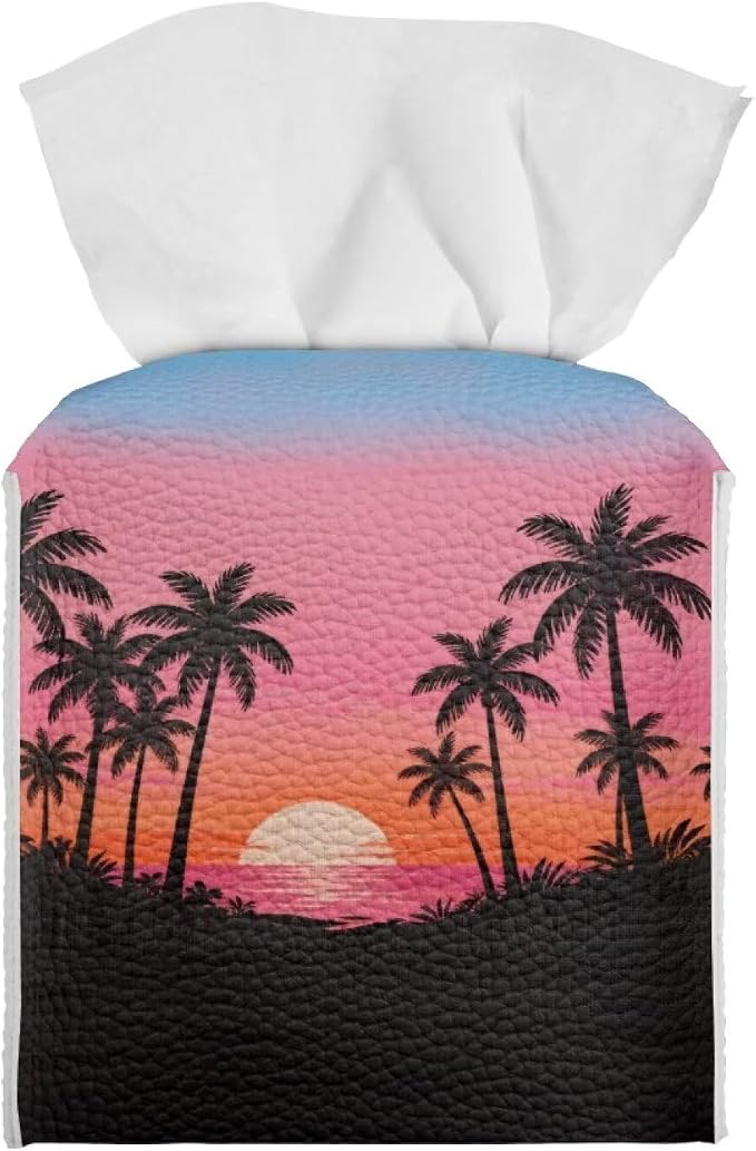 Sunset Tissue Box Holder Waterproof PU Leather Square Modern Tissue Box Cover by Pzuqiu