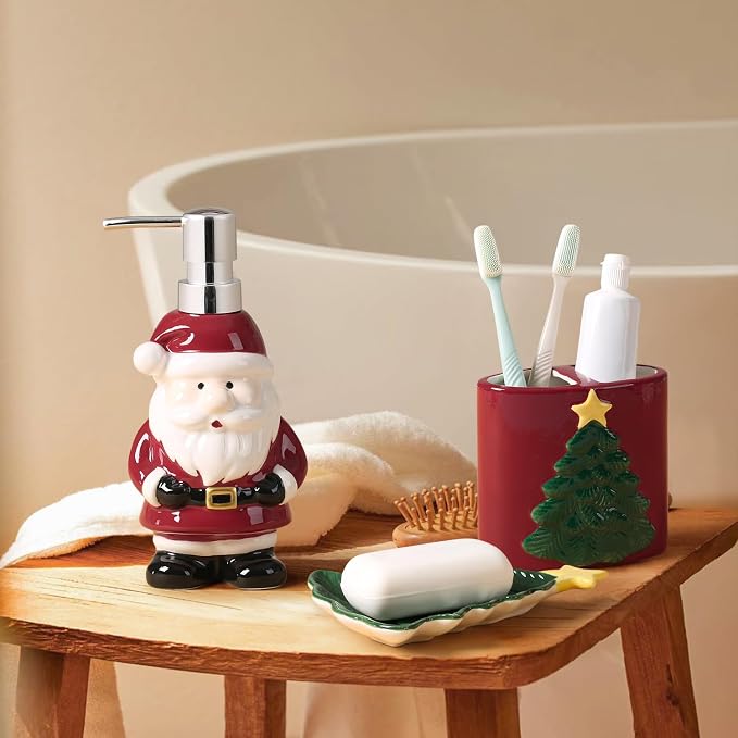 Merry Christmas Bathroom Accessories Set 4 Pieces Toothbrush Holder Soap - Image 5